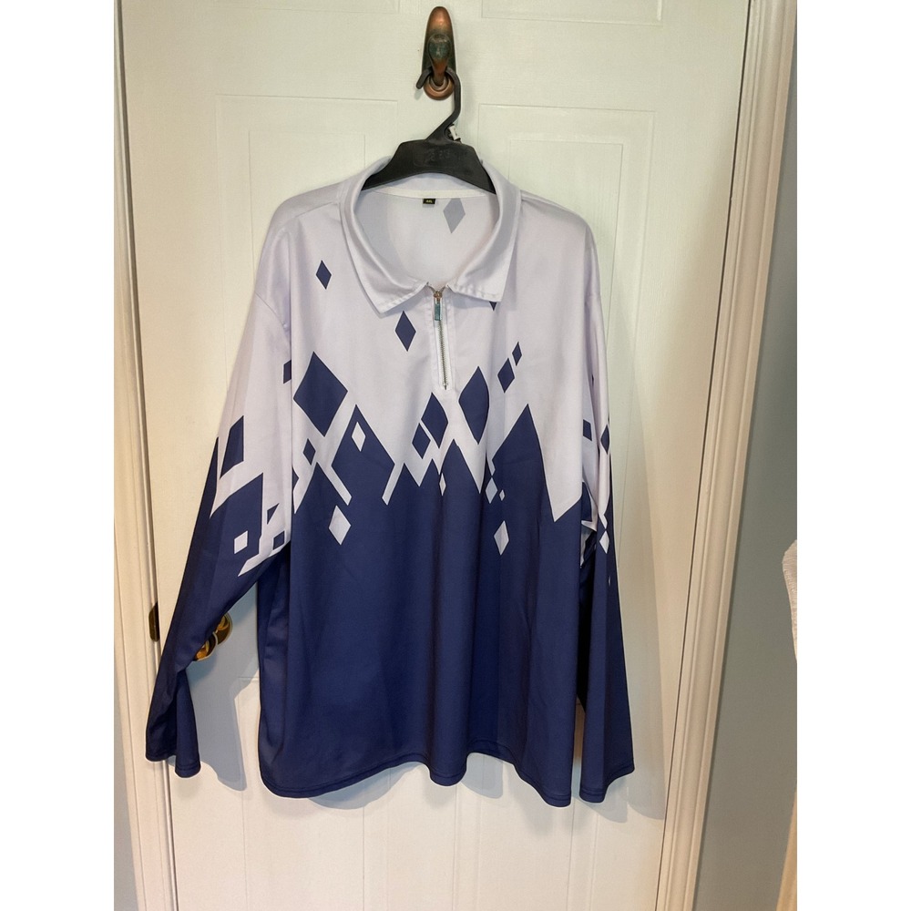 Unbranded 1/4 Zip Pullover Mens 4XL Blue Excellent Diamond Geometric Print